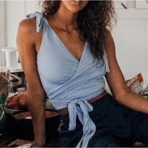 We The Free Free People blue wrap top small